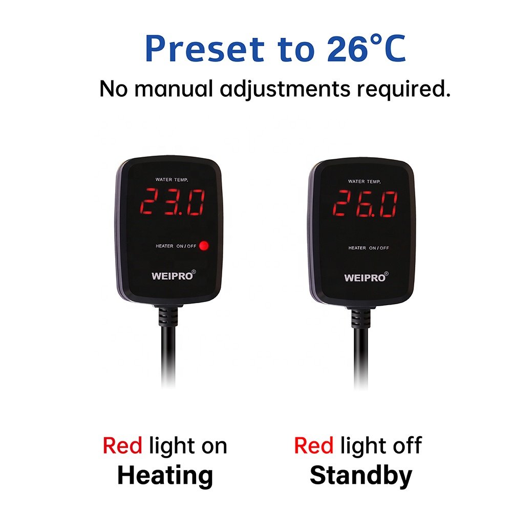 Factory Wholesale 50W-500W Stainless Steel Titanium Aquarium Heater with LED Display Preset Constant Temperature 26 Degrees