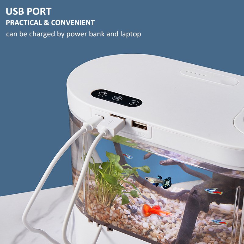 Mini Fish Tank Desktop Aquarium with Switch Button LED and Automatic Circulation System