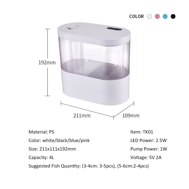 Mini Fish Tank Desktop Aquarium with Switch Button LED and Automatic Circulation System