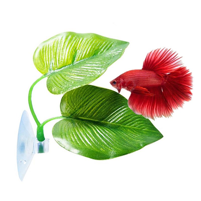 Double-layer Betta Resting Leaf Plastic Aquarium Leaf with Sucker for Fish Aquarium Decor Accessories