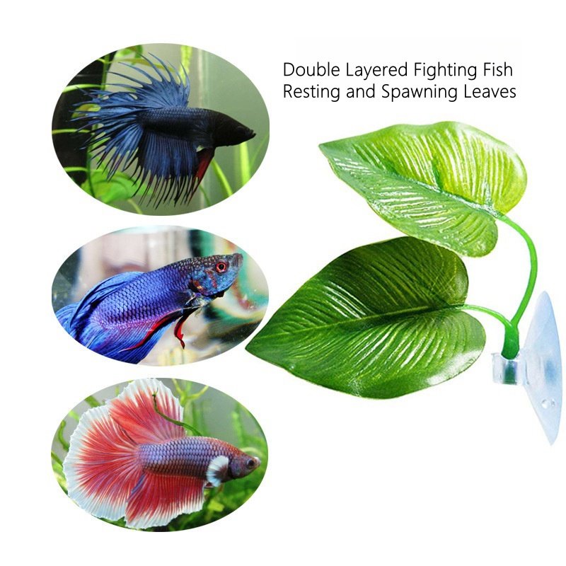 Double-layer Betta Resting Leaf Plastic Aquarium Leaf with Sucker for Fish Aquarium Decor Accessories