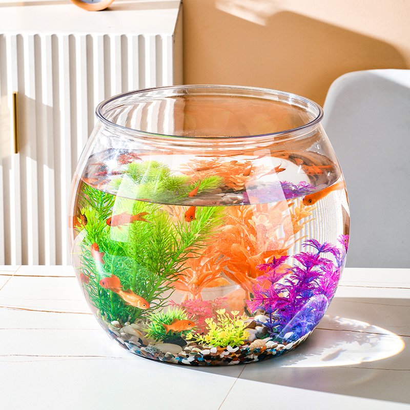Large Transparent Plastic Goldfish Tank Desktop Office Aquarium with round Can't Break Design Guest Desktop Accessory