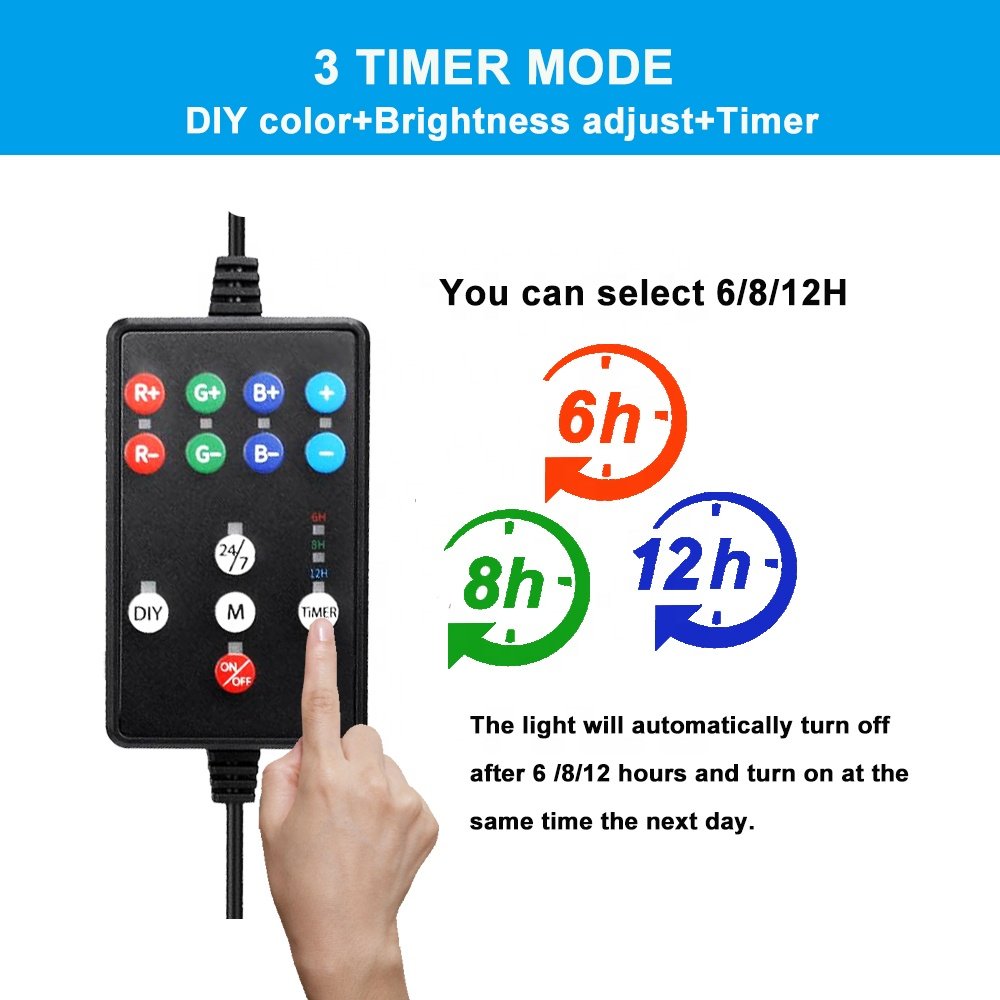 Full Spectrumled light for Aquariums, 24/7 Cycle Fish Tank Light with RGB DIY function and Timer, Brightness adjustable