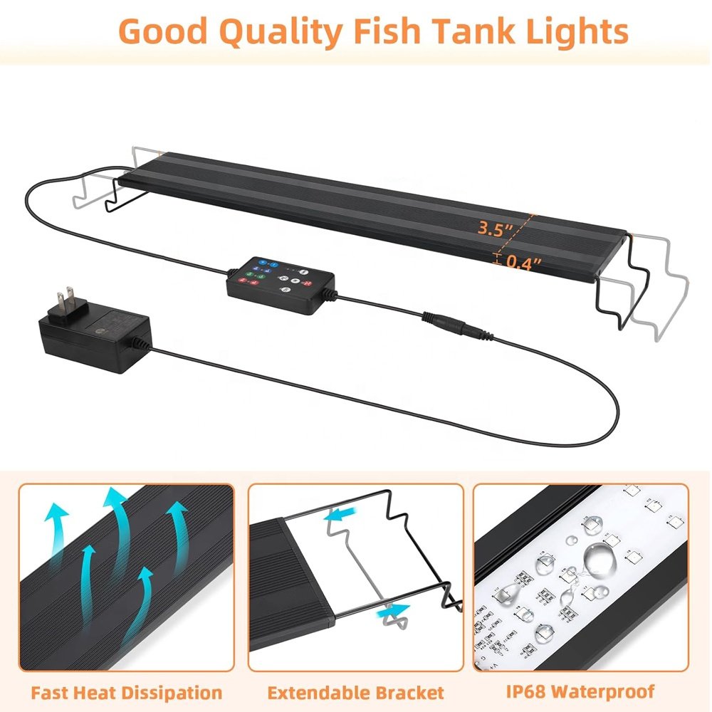 Full Spectrumled light for Aquariums, 24/7 Cycle Fish Tank Light with RGB DIY function and Timer, Brightness adjustable