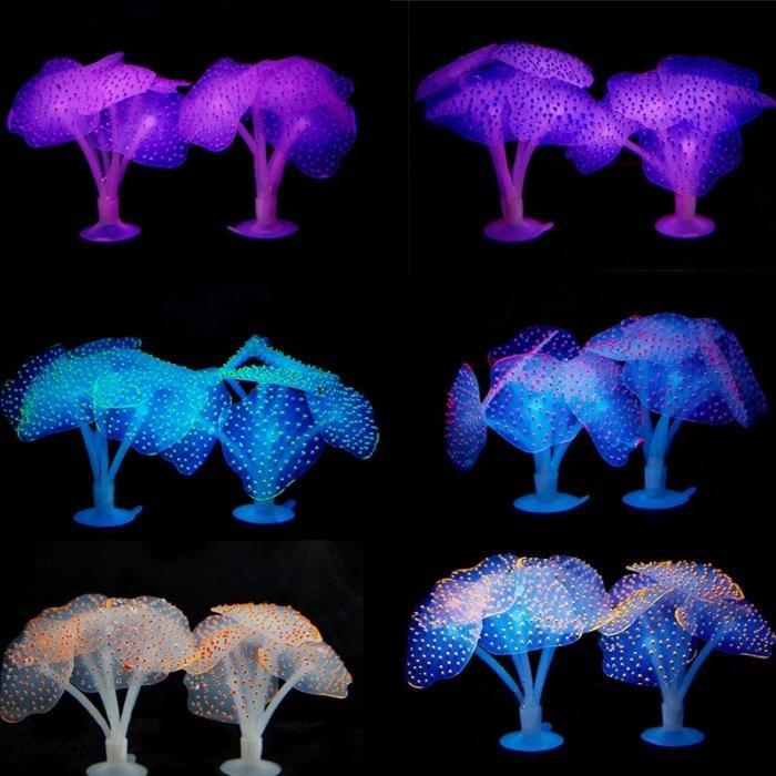Fish Tank Ornament Luminous Imitated Sea Anemone Simulated Fluorescent Coral Water Plant Aquarium Decoration Accessories 10 13 G