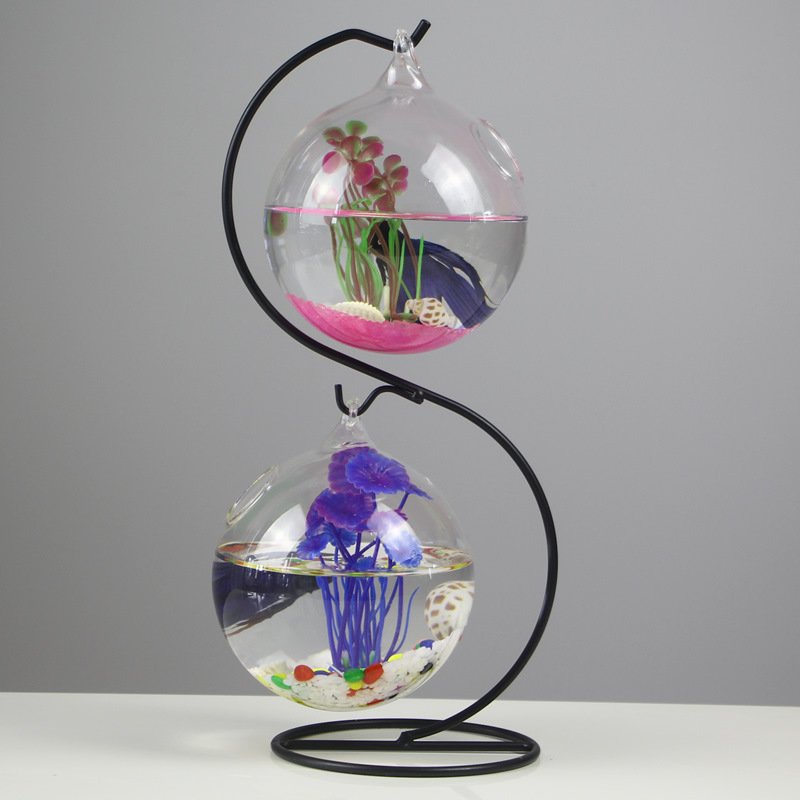 wholesale Factory Betta Desktop Fish Tank Aquarium Double Hanging Transparent Glass Fish Tank