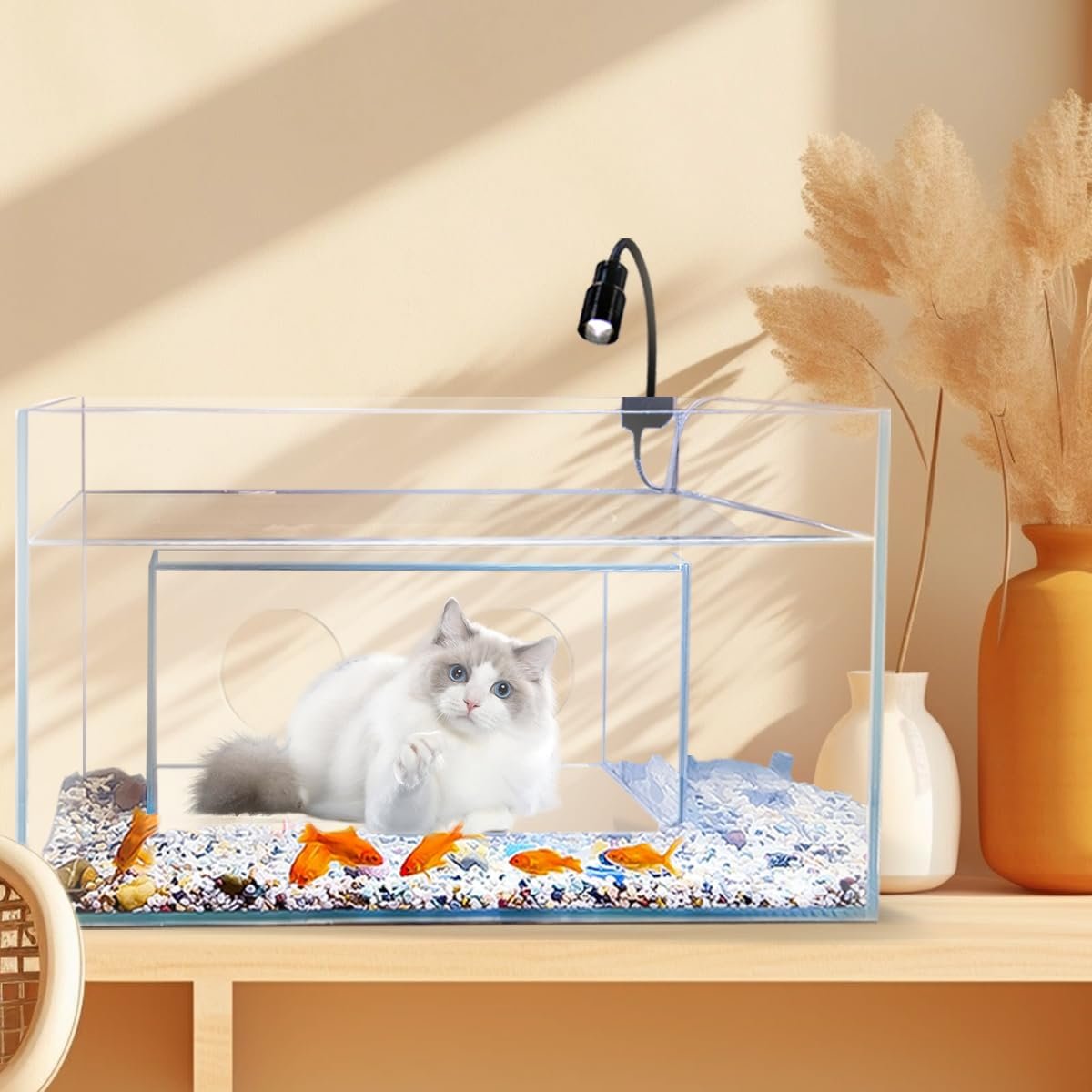 Cat House&Condos Toy Fish Aquarium Tank Creative Funny Aquariums with Interior Space for Cats to Watch Small Animals to Play