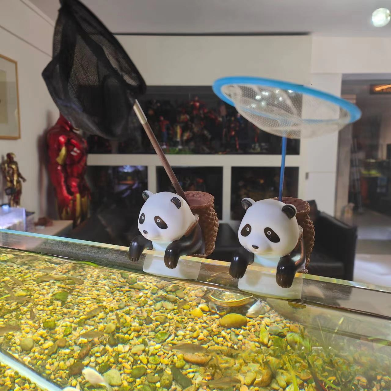 Fish Tank Aquascape Panda Backpack Tank Side Hanging Ornament Aquarium Ornament Accessories