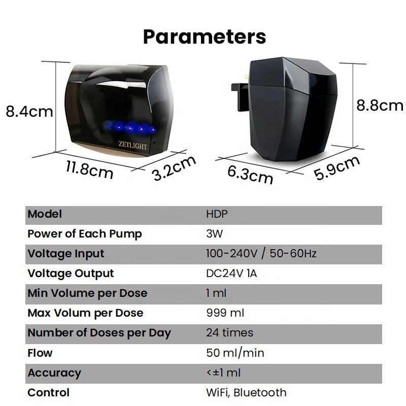 ZETLIGHT HDP WiFi Bluetooth Calibration High Accuracy Hanging-on Saltwater Aquarium Dosing Pump for Marine Coral Reef Fish Tank