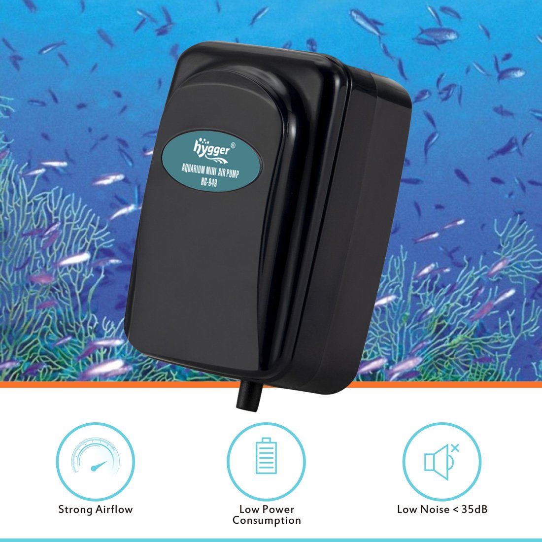 Hygger Air Pump Aquarium Small 1W for 1-20 Gallon Fish Bowl with Air Tube Air Bubbler Stone Check Valve