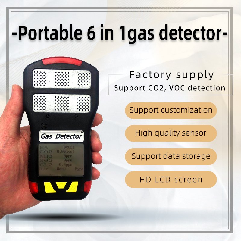 CE ATEX LCD Display Portable 5 in1 gas Analyzer CH4 CO H2S O2 CO2 multi gas alarm detector
