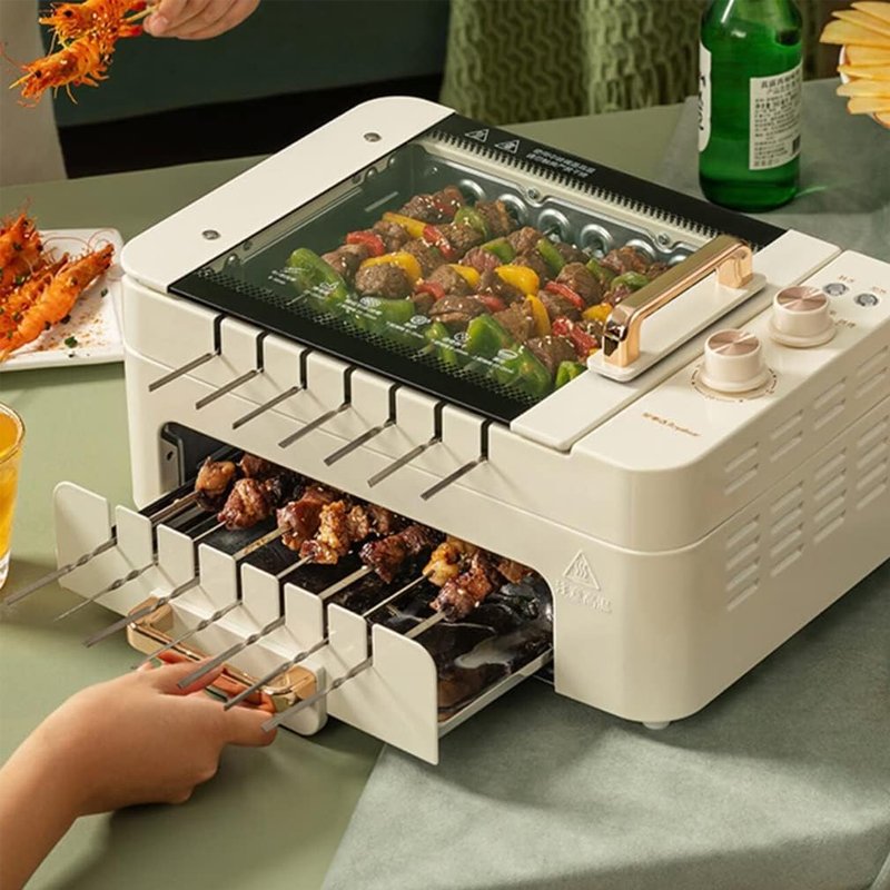 3 In 1 Electric BBQ Kebab Grill Machine Household Automatic Rotating Skewers Machine Indoor Smokeless Barbecue Grill Oven