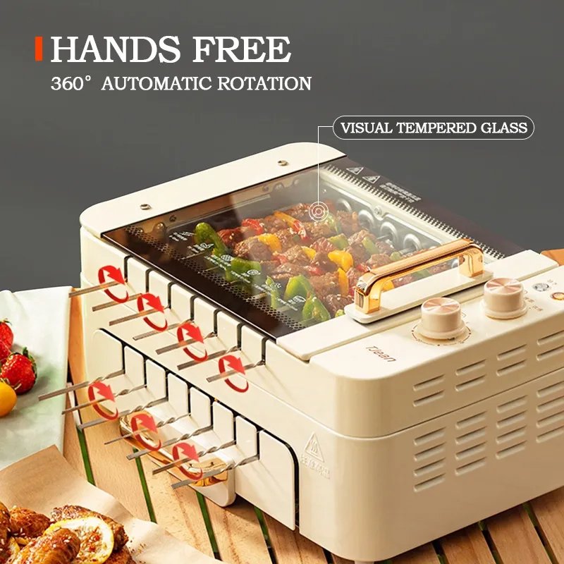 3 In 1 Electric BBQ Kebab Grill Machine Household Automatic Rotating Skewers Machine Indoor Smokeless Barbecue Grill Oven