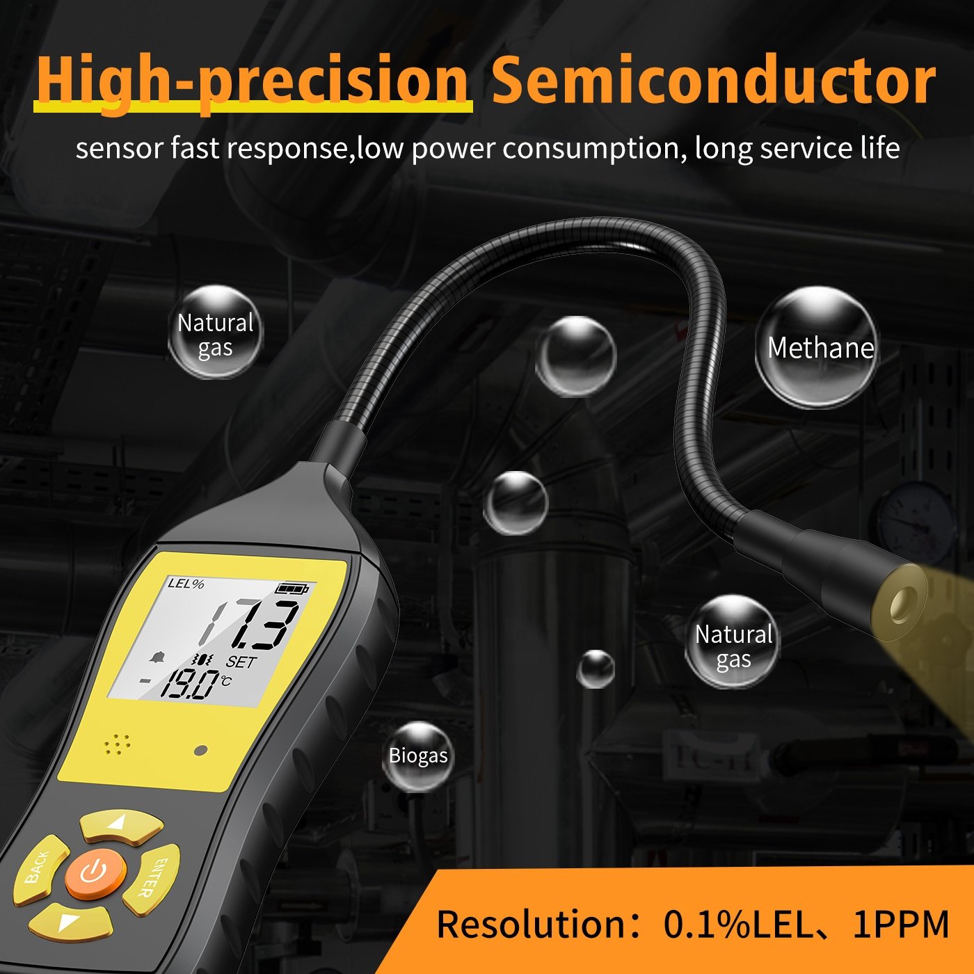 Handheld Combustible Gas Leak Detector Gas Analyzer Flammable Natural Gas Tester 0-19999 PPM 100% LEL with LCD Color Display