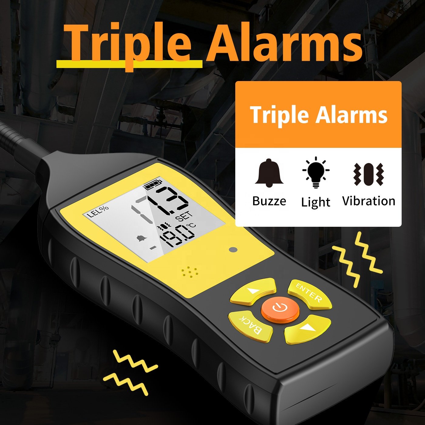 Handheld Combustible Gas Leak Detector Gas Analyzer Flammable Natural Gas Tester 0-19999 PPM 100% LEL with LCD Color Display