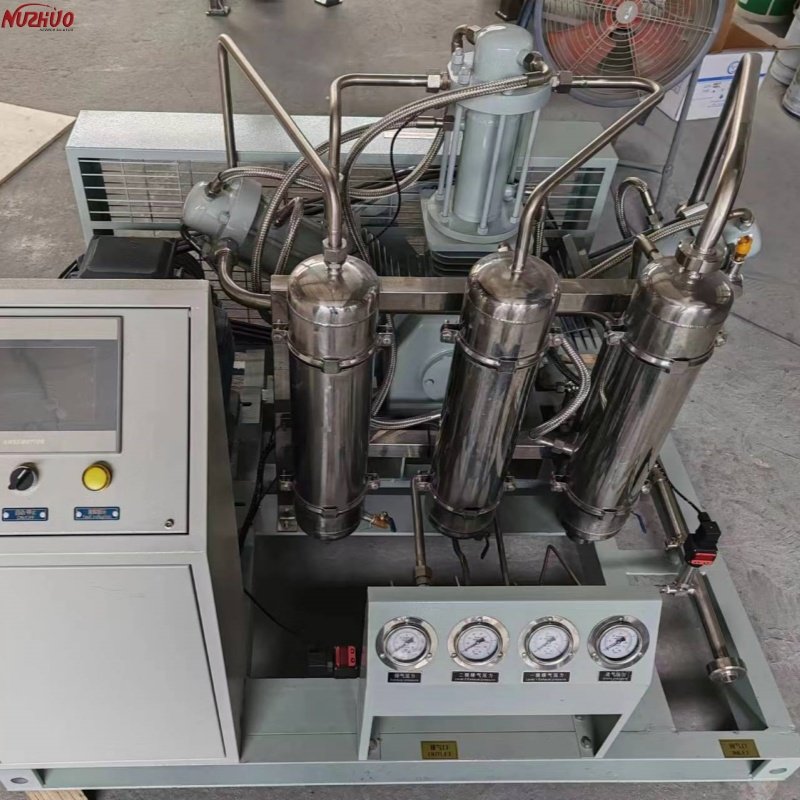 NUZHUO Brand New PLC 3 Pistons Oil Free O2 N2 Gas Cylinder Filling Booster Cheep Price For Plant Oxygen Fill