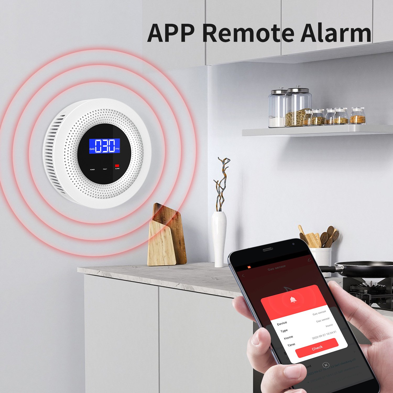 Tuya Gas Leak Sensor Digital Display Propane Detector APP Remote Control Smart WiFi Gas Leak Detector for LPG Gas Biogas Methane