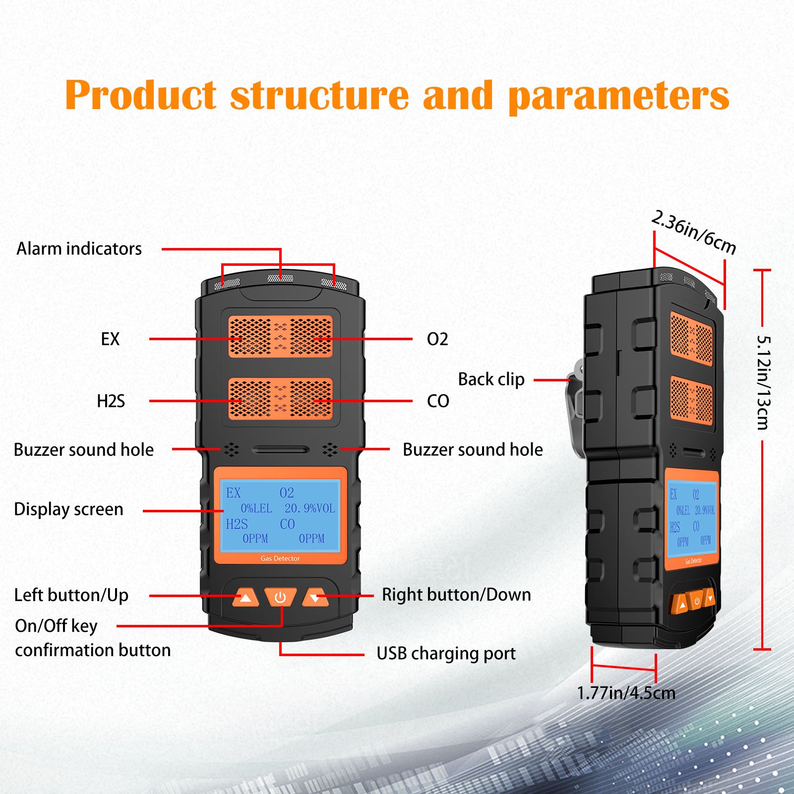 Aikesi Portable 4in1 Multi-Gas Detector Digital Biogas Analyzer Industrial Use Rechargeable Battery Combustible Leak Detector