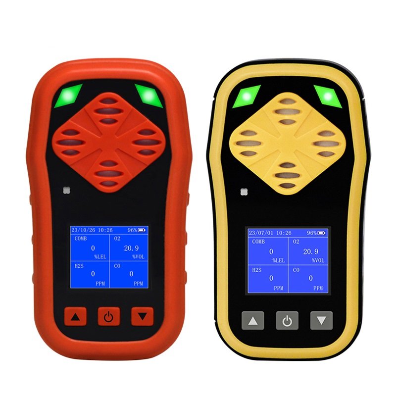 Portable Multi Gas Detector 4-Gas Monitor (LEL, O2, CO, H2S), Rechargeable Battery, Biogas Analyzer