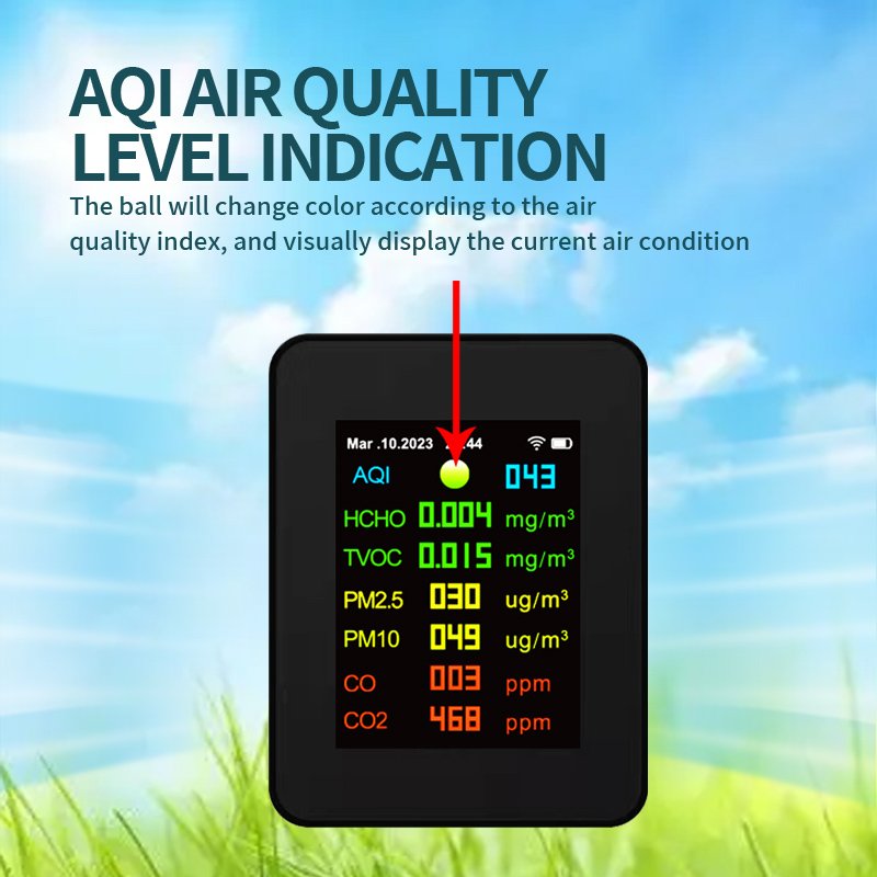 WiFi TuYa 9in1Air Quality Monitorambient Air Co2 Meter Detector Pm2.5 Co2 Carbon Dioxide Pollution Gas Detector For Indoor
