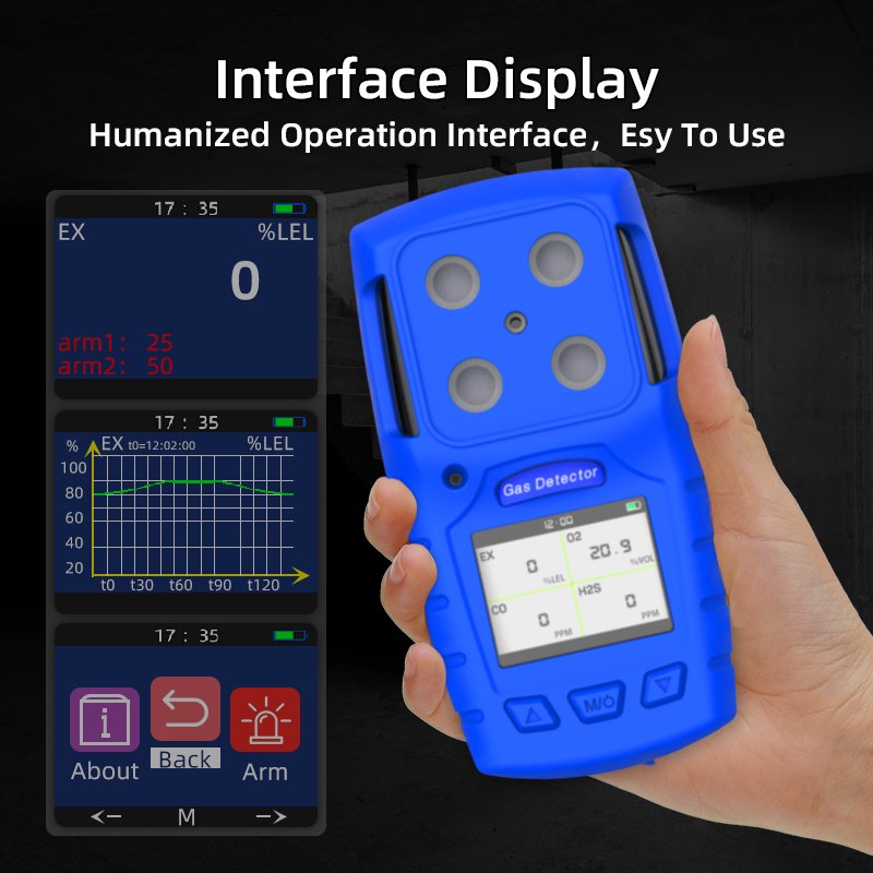 Safewill Portable CH4 CO H2S Gas Leak Detector Biogas Analyzer Portable Multi Gas Detector Wholesale 4 in 1 LED Digital Display