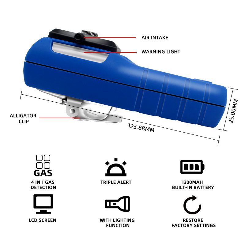 Safewill 4 in 1 portable Multi gas leak detector biogas analyzer Gas Monitor