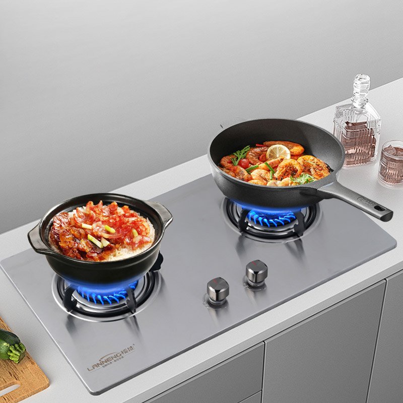 Eco-friendly Commercial 2 Burner Gas Stove Embedded Steel Dual Cooker Biogas Methane Stove For Countryside