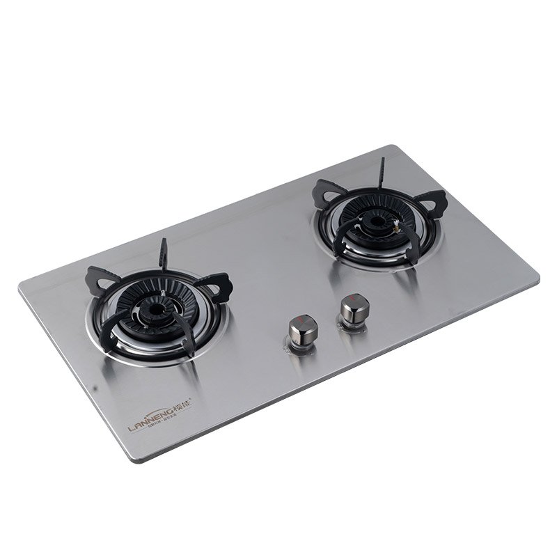 Eco-friendly Commercial 2 Burner Gas Stove Embedded Steel Dual Cooker Biogas Methane Stove For Countryside