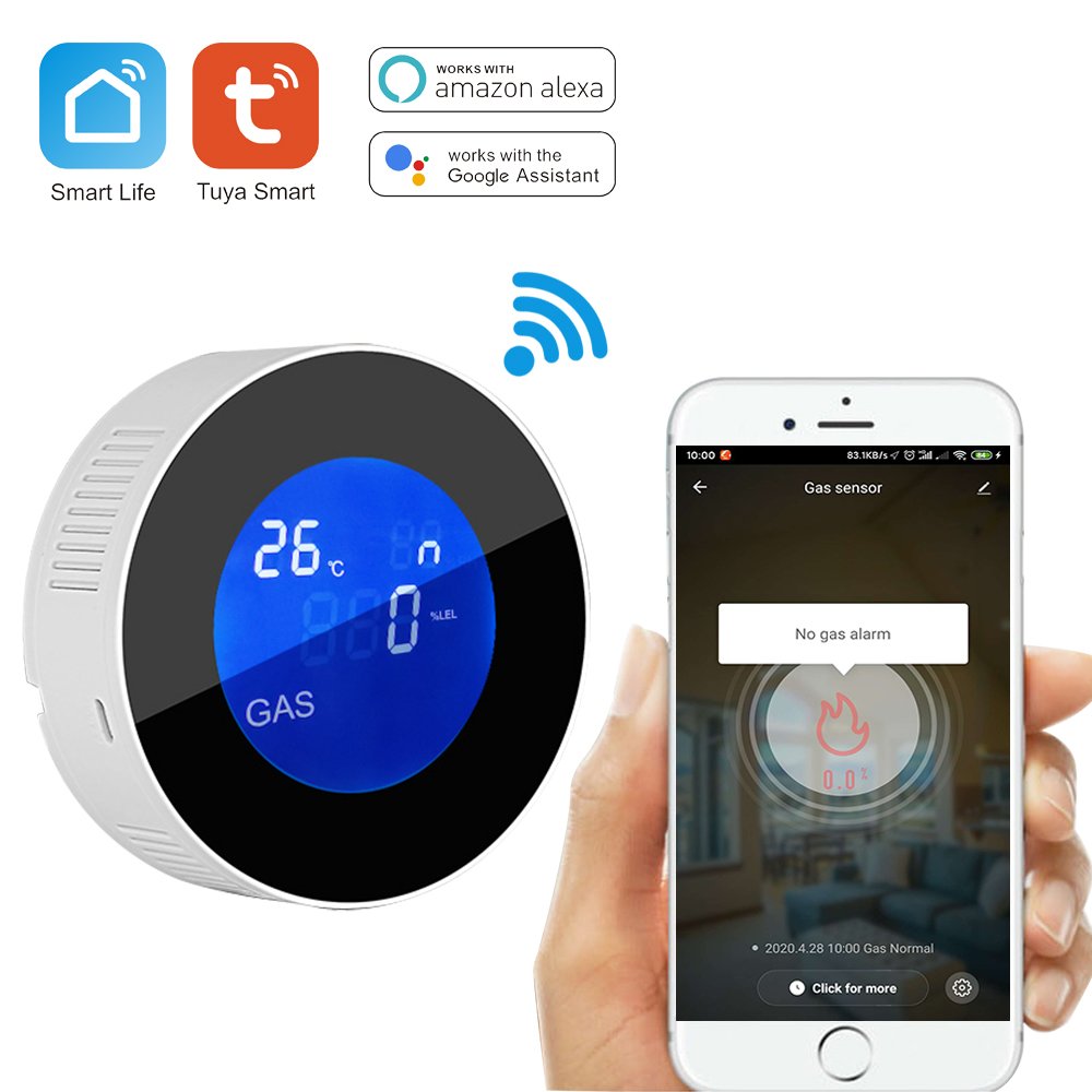 PGST Home Natural Tuya Gas LPG Detector Propane Alarm Leakage Sensor LED Display Methane Butane Fire Biogas Explosion Alarm