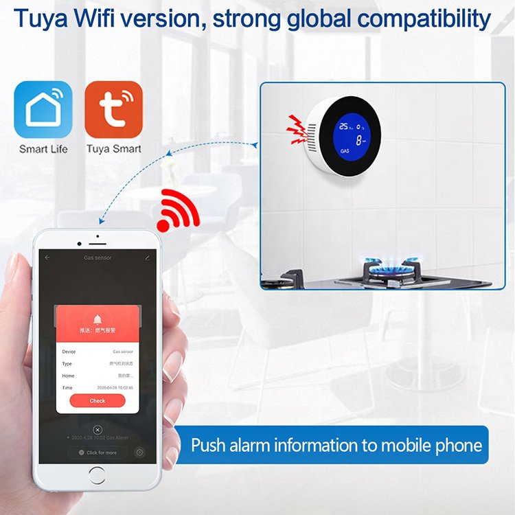 PGST Home Natural Tuya Gas LPG Detector Propane Alarm Leakage Sensor LED Display Methane Butane Fire Biogas Explosion Alarm