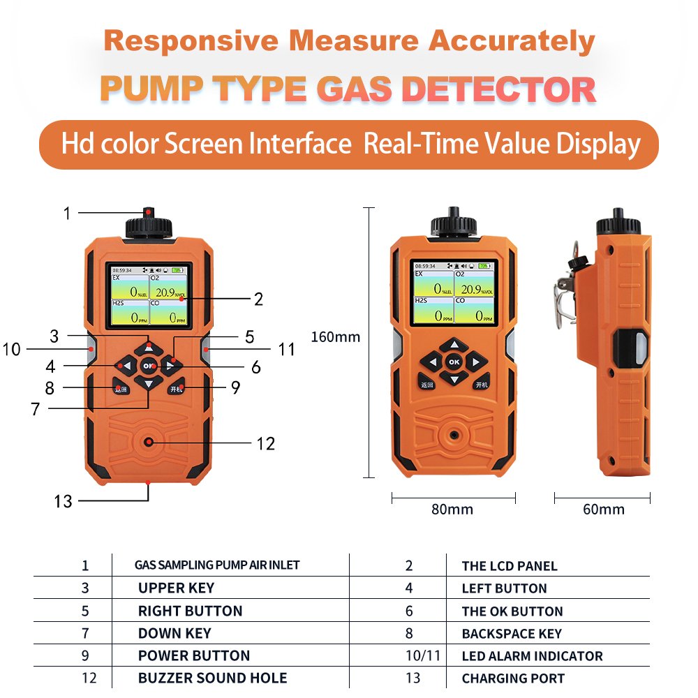 AIKESI X-4BX 4 in 1 Portable Multi Flue Gas Leak Detector Biogas Analyzer with External Sampling Pump