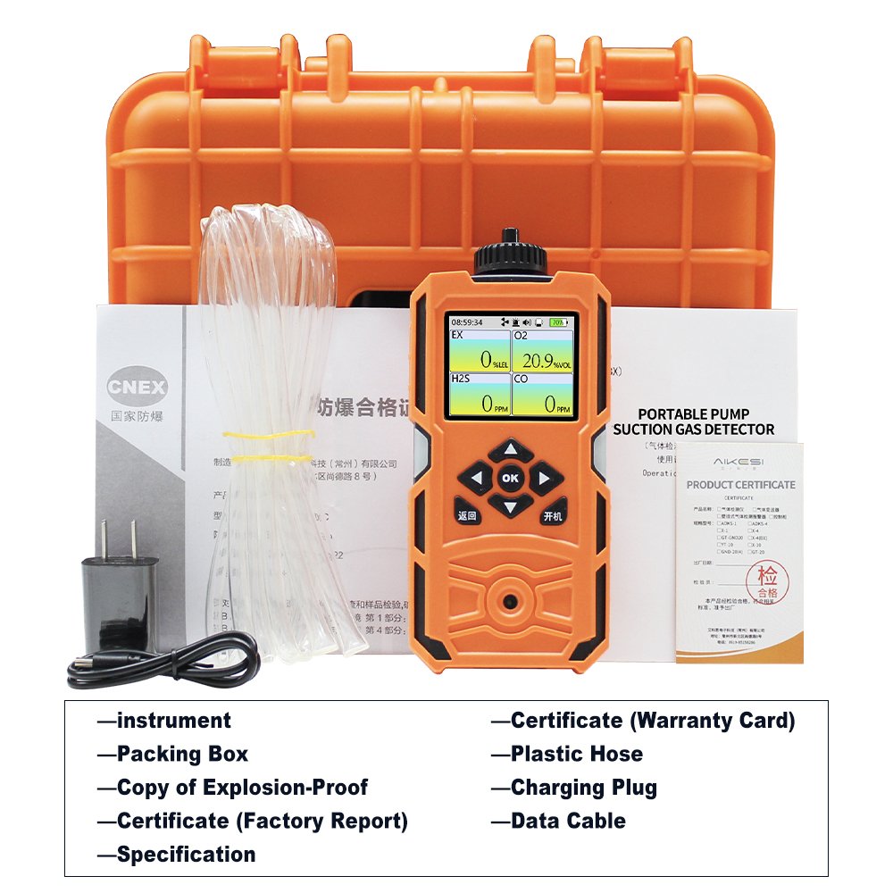 AIKESI X-4BX 4 in 1 Portable Multi Flue Gas Leak Detector Biogas Analyzer with External Sampling Pump