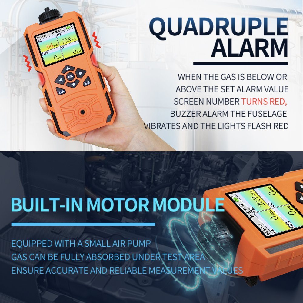 AIKESI X-4BX 4 in 1 Portable Multi Flue Gas Leak Detector Biogas Analyzer with External Sampling Pump