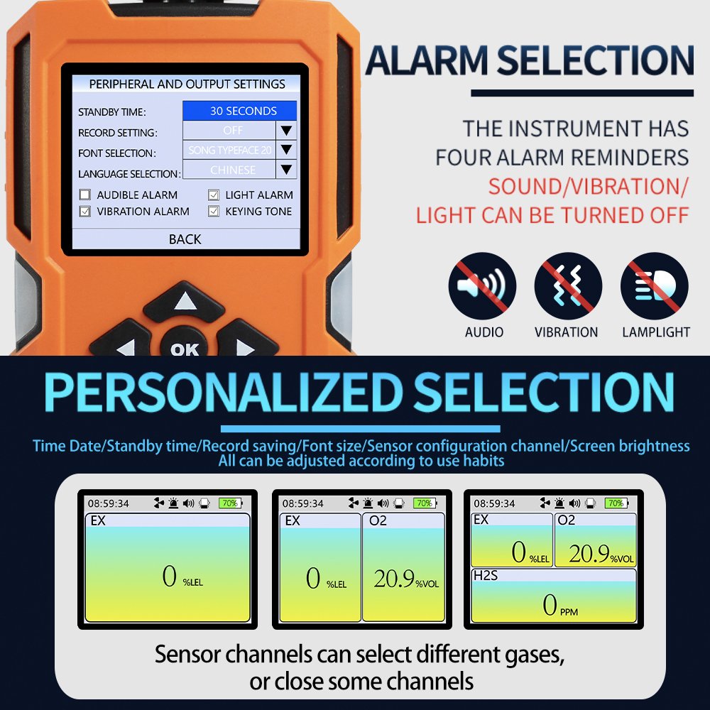 AIKESI X-4BX 4 in 1 Portable Multi Flue Gas Leak Detector Biogas Analyzer with External Sampling Pump
