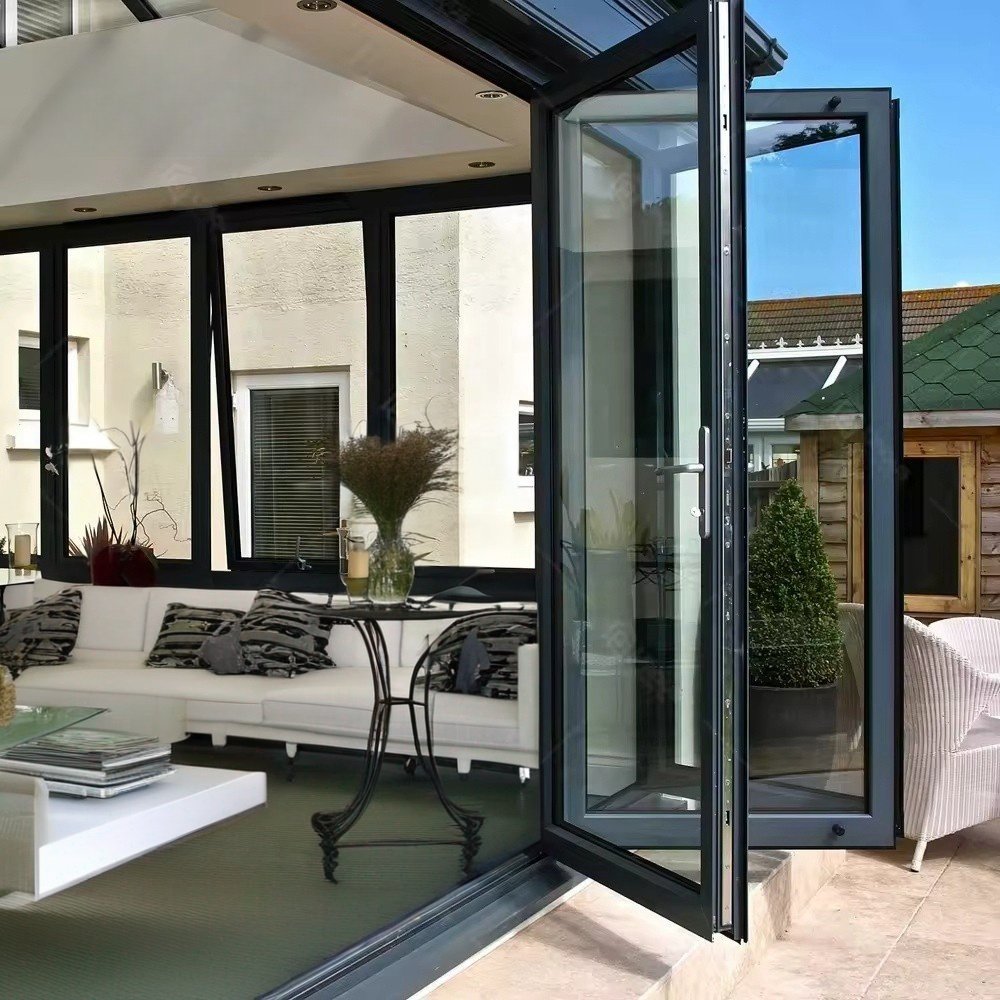 Aluminum Glass Aluminium Bi Fold Sliding Doors Folding Patio Doors Double Glazed Aluminium Bifold Door For Villa