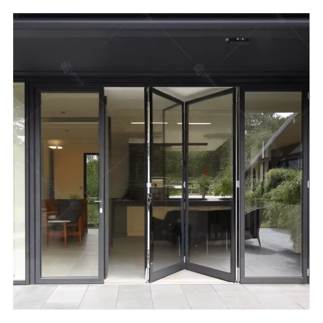 Aluminum Glass Aluminium Bi Fold Sliding Doors Folding Patio Doors Double Glazed Aluminium Bifold Door For Villa