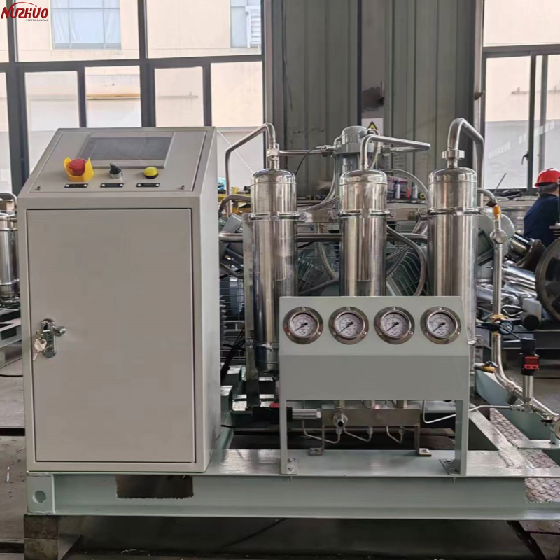NUZHUO 2024 Self-lubricating Nitrogen Oxygen Filling Machine PLC All Oil Free O2 N2 Compressor Booster