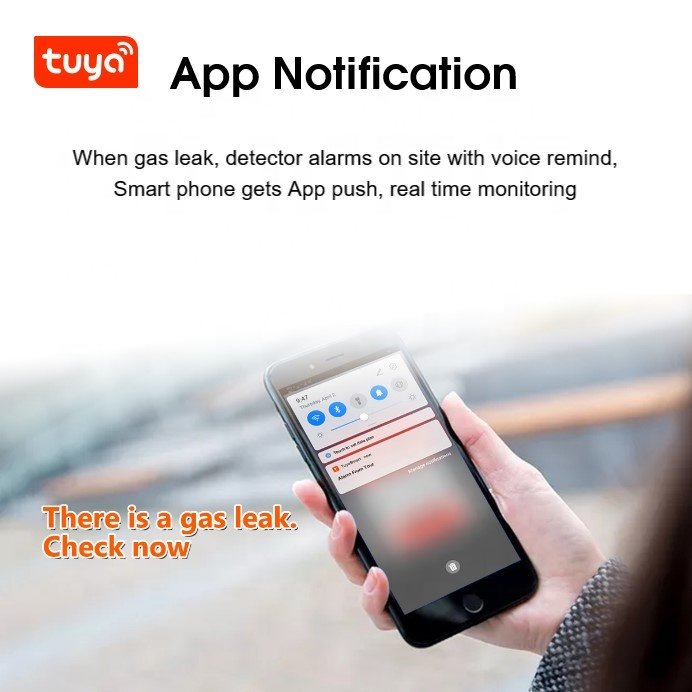 Sound Voice Alert WiFi Tuya Home Plug-in Gas Leak Sensor Detector Alarm with LCD Temperature and Time Display