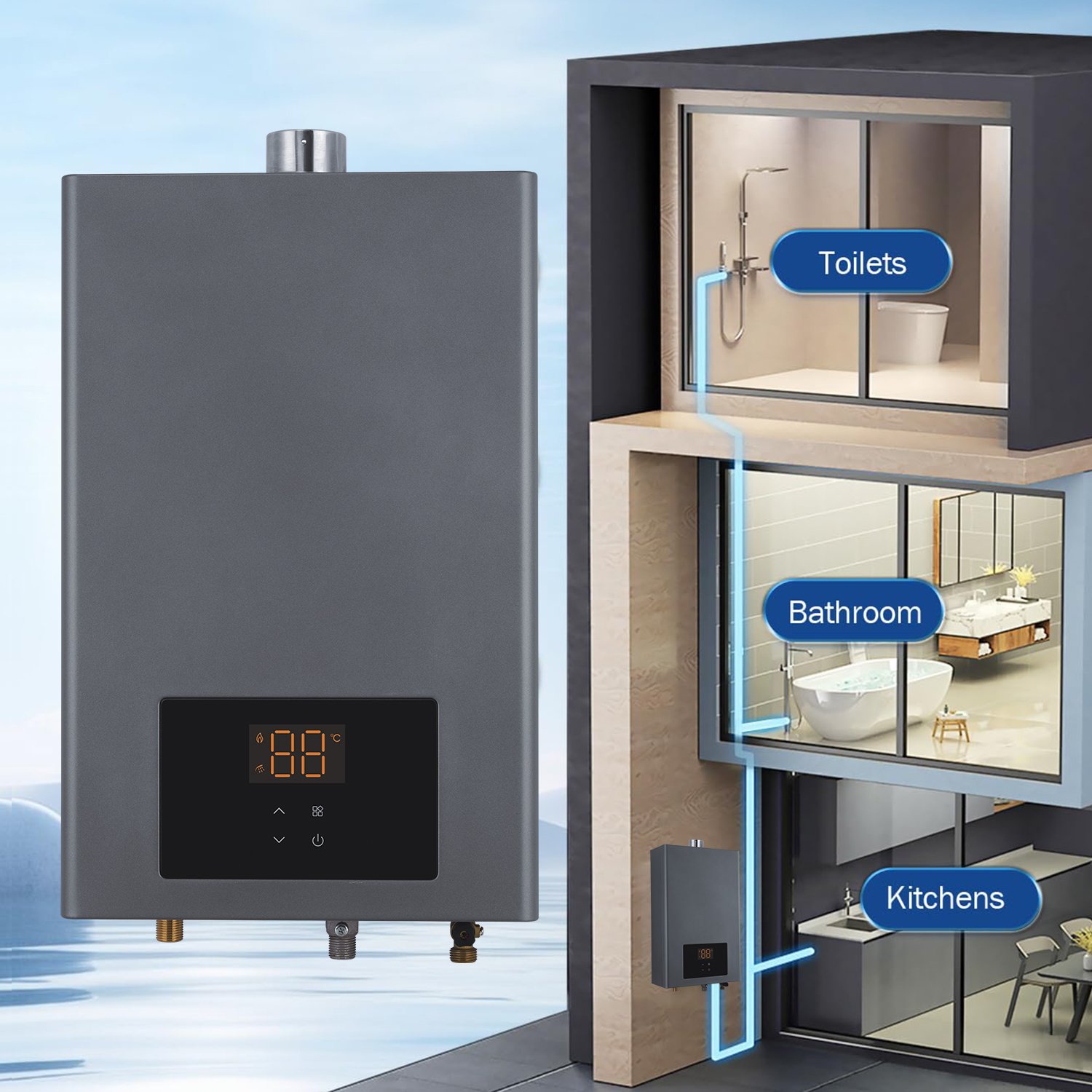 Calentador de Agua a Gas Smart sin Tanque para Casa, Compatible con Biogas LPG Gas Water Heater