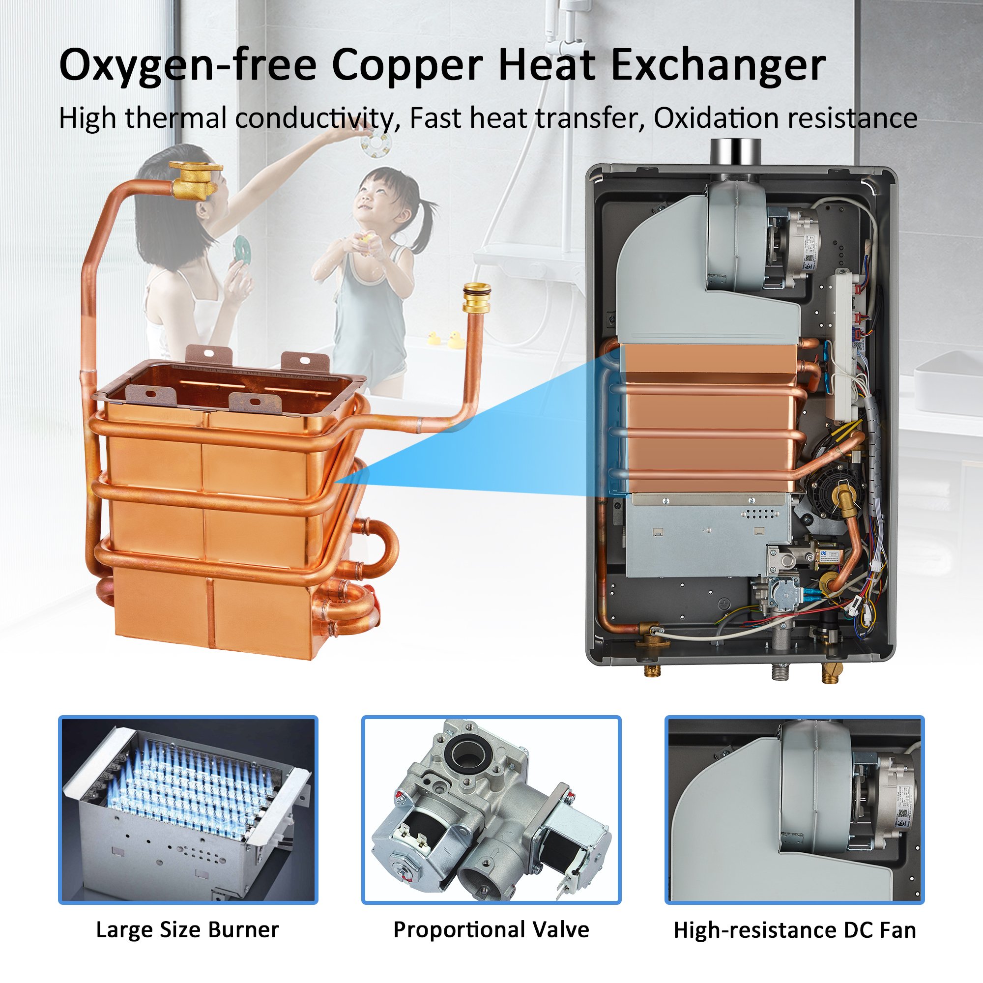 Calentador de Agua a Gas Smart sin Tanque para Casa, Compatible con Biogas LPG Gas Water Heater