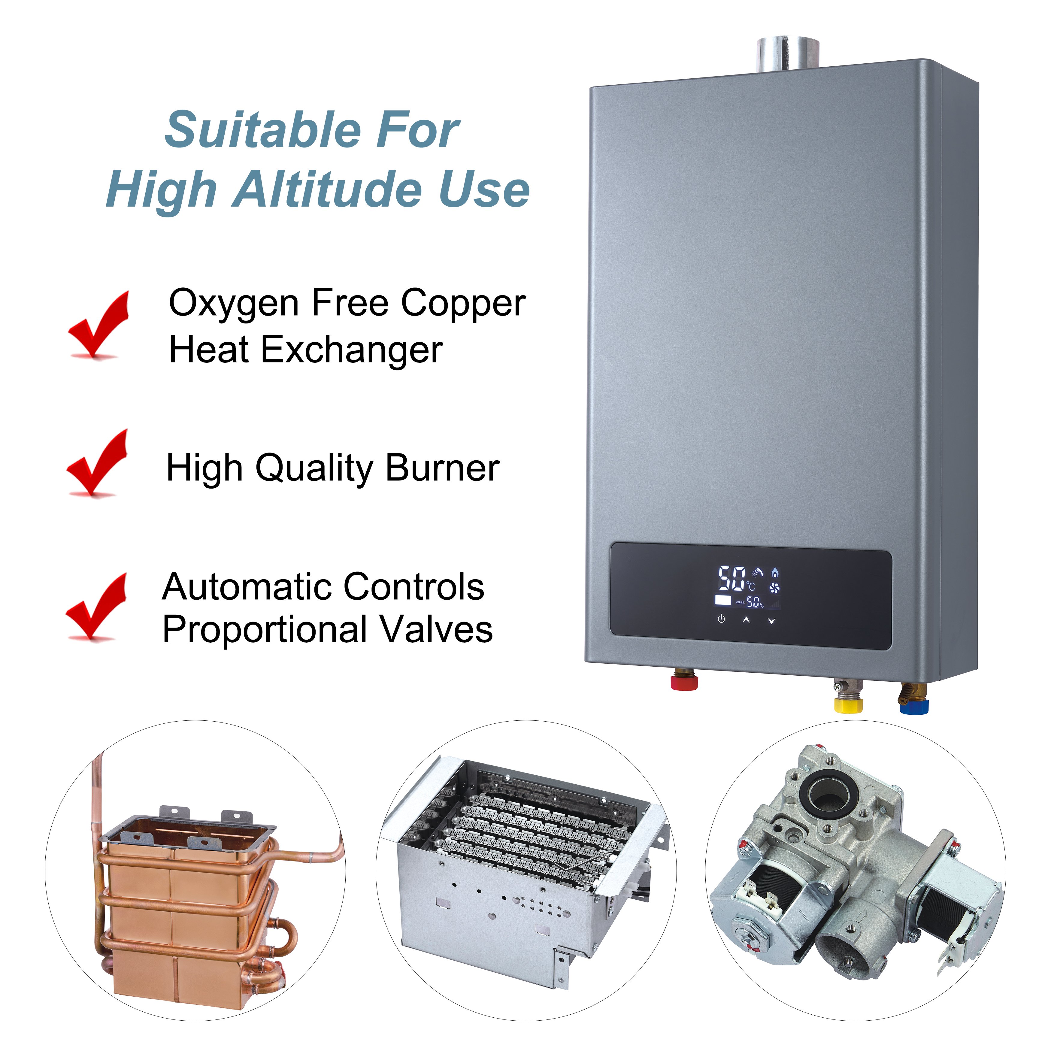 Calentador de Agua a Gas Smart sin Tanque para Casa, Compatible con Biogas LPG Gas Water Heater