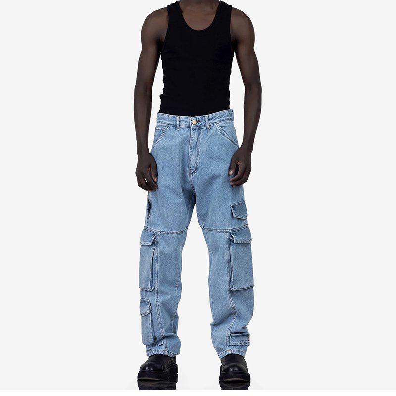 High quality OEM pantalon jean hommebig pocket jeans baggy hombre men flare for mens denim jeans