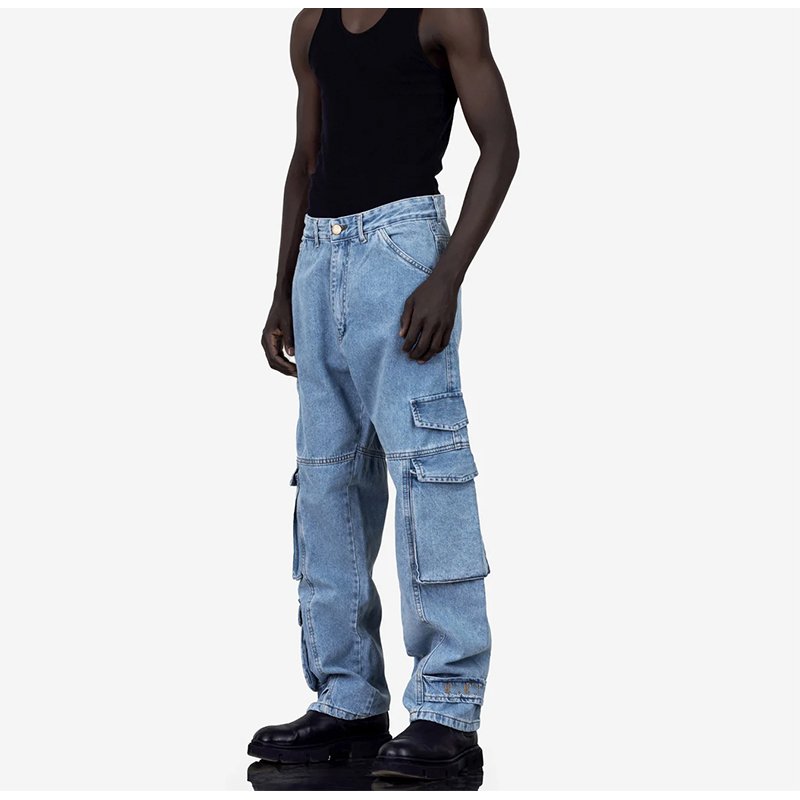 High quality OEM pantalon jean hommebig pocket jeans baggy hombre men flare for mens denim jeans