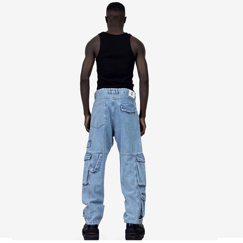 High quality OEM pantalon jean hommebig pocket jeans baggy hombre men flare for mens denim jeans