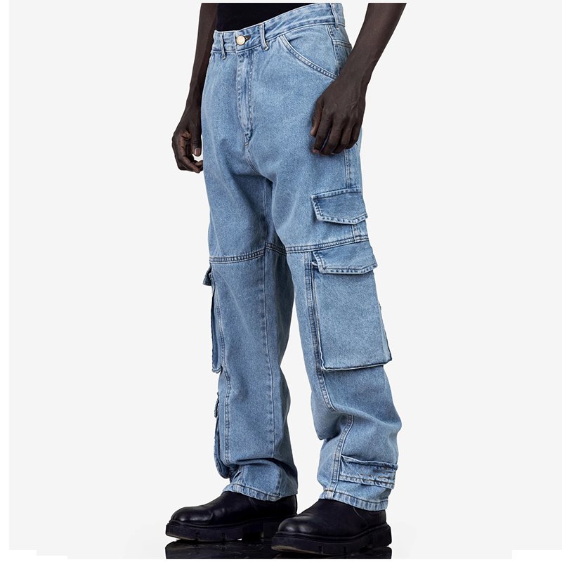 High quality OEM pantalon jean hommebig pocket jeans baggy hombre men flare for mens denim jeans