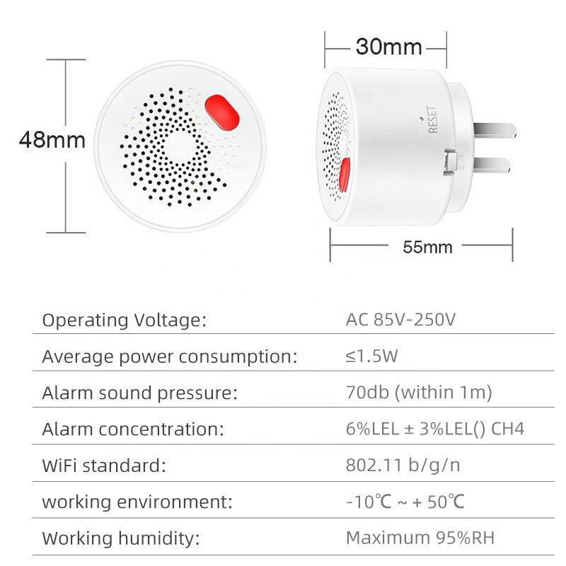 tuya smart wifi gas detector eu uk us ch4 natural Liquefied gas Biogas sensor multy gas leak detector