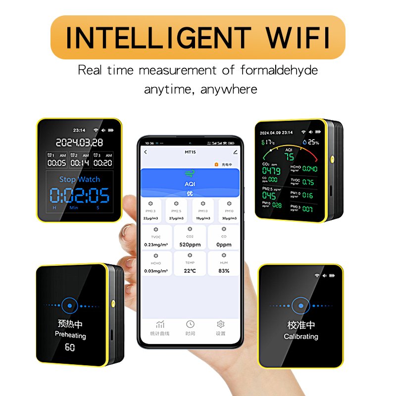 WiFi Tuya 15 in1Air Quality Monitorambient Air Co Meter Detector Pm2.5 Carbon Dioxide Pollution Gas Detector For Indoor Co2