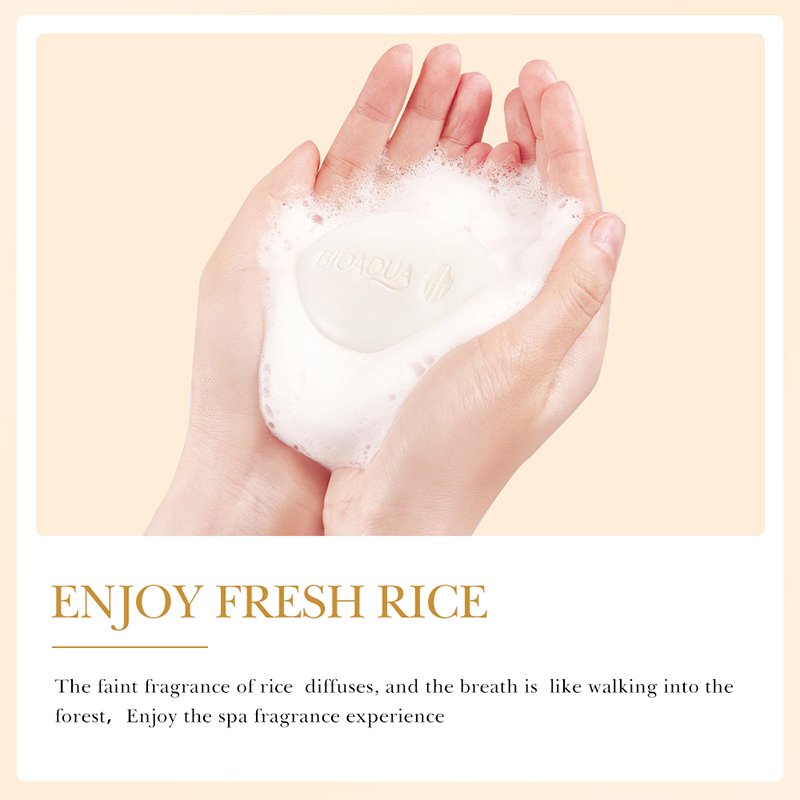BIOAQUA Organic Natural Lightening Soap Bar Deeply Cleansing and Whitening for Face Hands Body Made from Rice