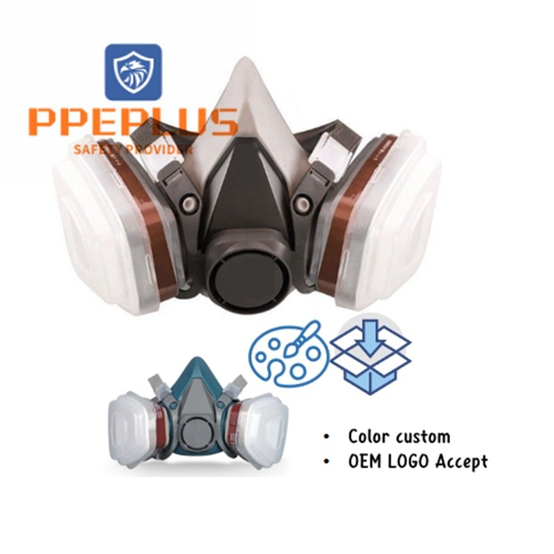 PPE PLUS Respirator Half Face Gas Mask For Against Dust, Organic Vapors, Gas, Smoke, Fire, Painting, Sanding