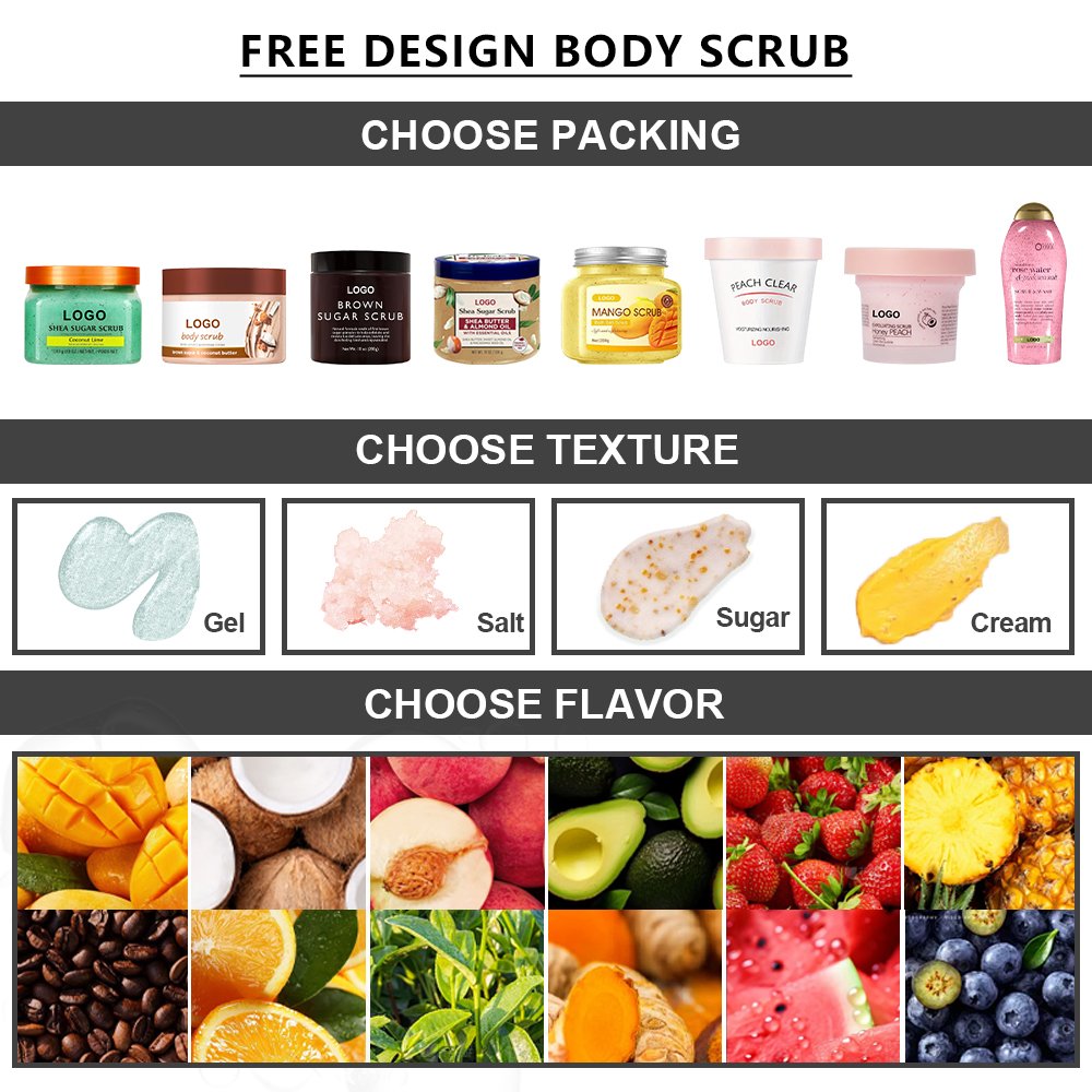 Private Label Organic korean Fruit scrub body Exfoliating Smooth Skin care Fruit whitening face and body scrubs jars